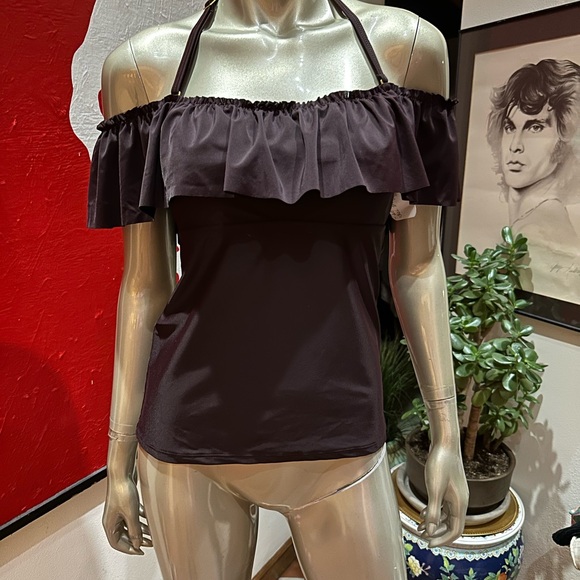 Ellen Tracy Dark Wine Off-Shoulder One Piece Swimsuit TOP with built-in bra S - Picture 2 of 11